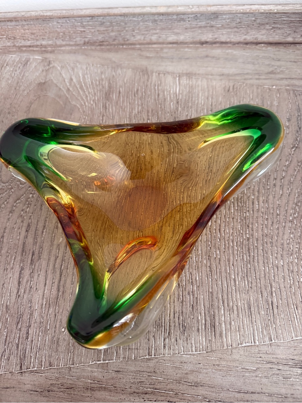Blown Glass Bowl in Amber and Green Murano